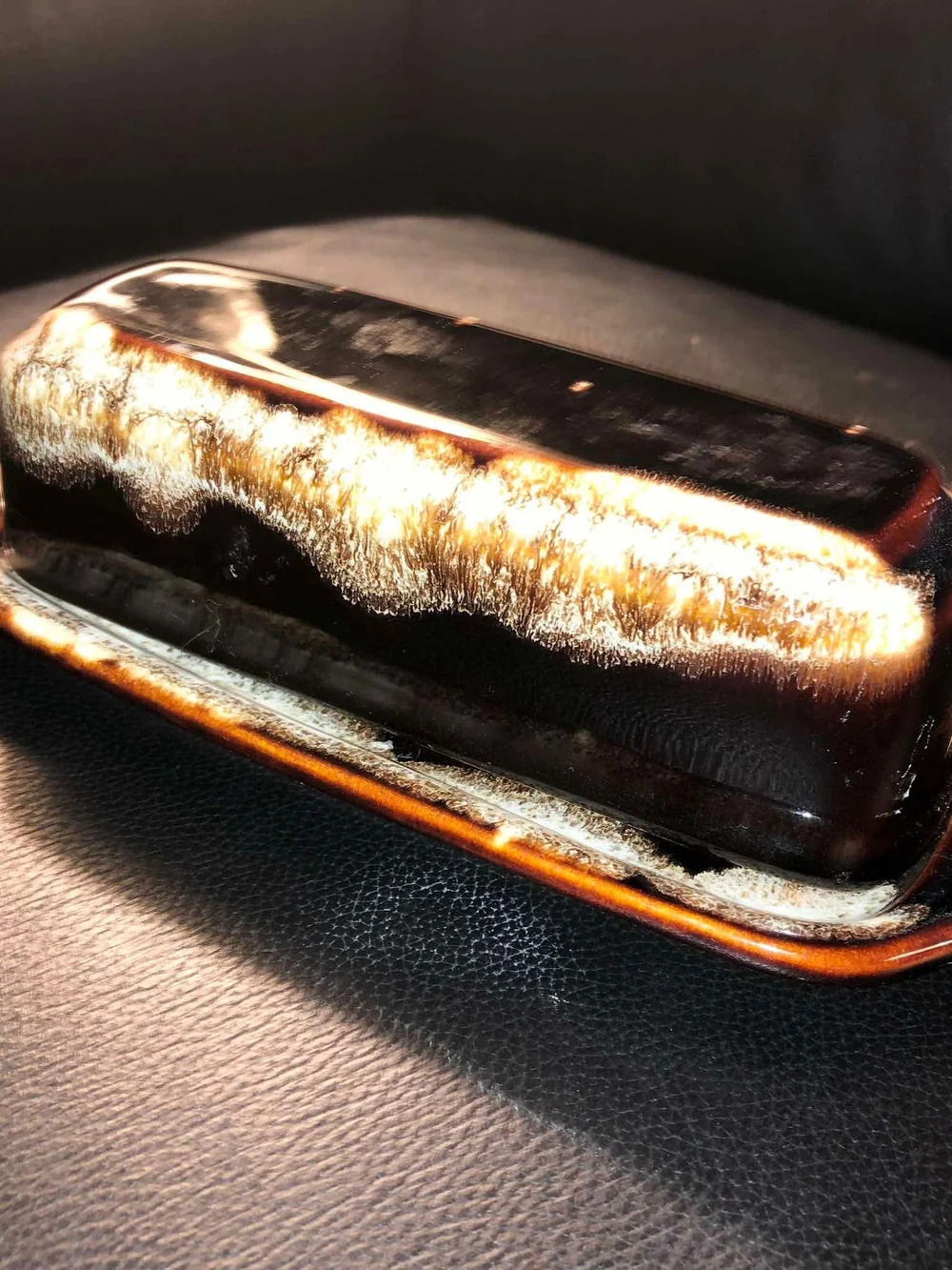 Vintage Mid-Century Modern Pfaltzgraff Butter Dish Brown Drip Glaze Lid & Tray